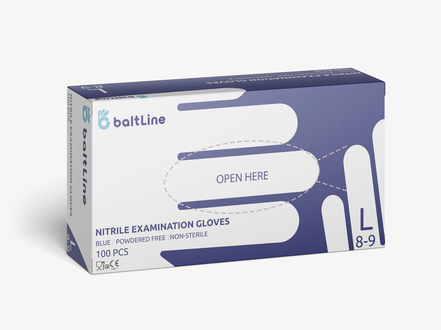 BaltLine нитриловые перчатки L размер, 100 шт. синие, без пудры